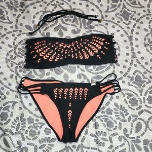 Gray and Coral Lazer Cut Bandu Bikini Size  XL
